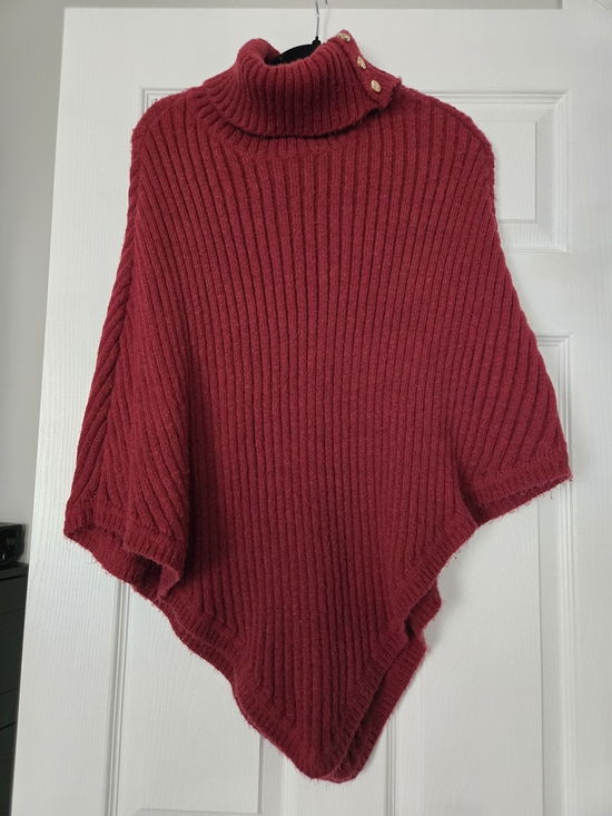 Anne Klein Sweaters - Anne Klein Cabernet Ribbed Turtleneck Poncho